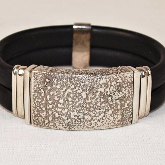 Stunning Modern Designer Bracelet - Sterling Silver, & Rubber